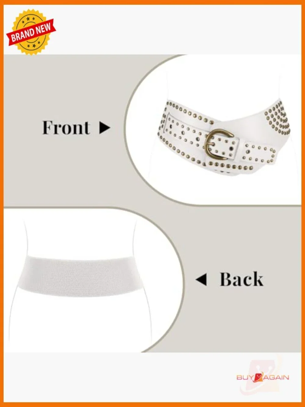 Vintage Wide Elastic Belt with Metal Studs and Buckle
